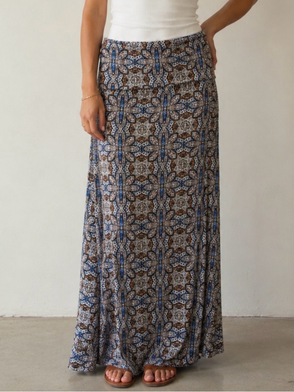 Artisan Ny Blue and Brown Geometric Maxi Skirt